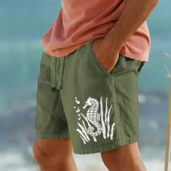 Online OUKU Men's Animal Hippopotamus Shorts Summer Shorts Beach Shorts Mid Waist Hawaiian Casual Outdoor Holiday Going out Drawstring Elastic Waist Print Designer Clothing Apparel