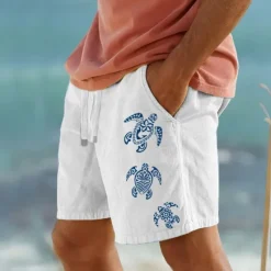 OUKU Men's Animal Hippopotamus Sea Turtle Shorts Summer Shorts Beach Shorts Mid Waist Hawaiian Casual Outdoor Holiday Going out Drawstring Elastic Waist Print Designer Clothing Apparel