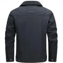 OUKU Men's Animal Horse Embroidered Fleece Jacket Sherpa Trucker Jacket Work Cargo Jacket Turn-Down Collar Warm Winter Cotton Jacket Vintage Casual Sports Outdoor Coat Multi-Pockets