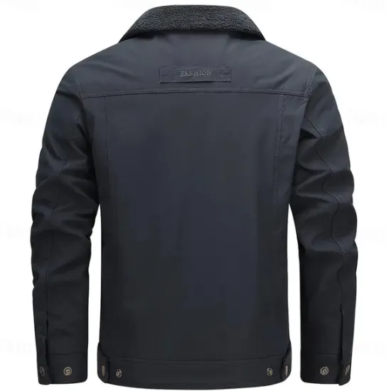 OUKU Men's Animal Horse Embroidered Fleece Jacket Sherpa Trucker Jacket Work Cargo Jacket Turn-Down Collar Warm Winter Cotton Jacket Vintage Casual Sports Outdoor Coat Multi-Pockets