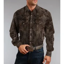 Online OUKU Men's Animal Horse Graphic Prints Shirt Western Shirt Cowboy Shirt Long Sleeve Fashion Designer Casual Outdoor Daily Fall & Winter Turndown Print Button-Down White Black / Green Light Green Black