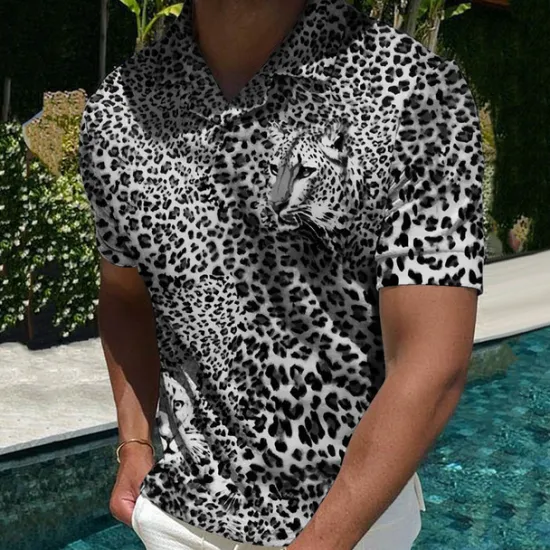 Hot OUKU Men's Animal Leopard Polo Shirts Golf Shirt Short Sleeve Shirt Turndown Casual Daily 3D Print Yellow Blue Brown Dark Gray Print Clothing Apparel Fashion Designer Casual Breathable