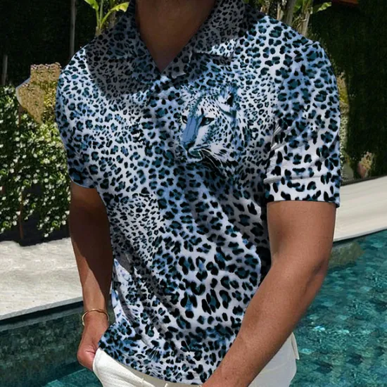 Hot OUKU Men's Animal Leopard Polo Shirts Golf Shirt Short Sleeve Shirt Turndown Casual Daily 3D Print Yellow Blue Brown Dark Gray Print Clothing Apparel Fashion Designer Casual Breathable
