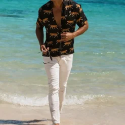 Outlet OUKU Men's Animal Leopard Shirt Summer Hawaiian Shirt Aloha Shirt Short Sleeves Shirt Turndown Tropical Fashion Hawaiian Outdoor Street Hawaiian Black Brown Green S M L