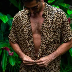 Outlet OUKU Men's Animal Leopard Shirt Summer Hawaiian Shirt Aloha Shirt Short Sleeves Shirt Turndown Tropical Fashion Hawaiian Outdoor Street Hawaiian Black Brown Green S M L