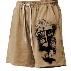 Sale OUKU Men's Animal Lion Cross Board Shorts Swim Shorts Swim Trunks Mid Waist Hawaiian Casual Holiday Beach Drawstring with Mesh lining Elastic Waist Designer Clothing Apparel