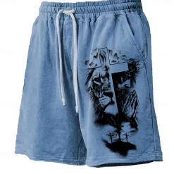 Sale OUKU Men's Animal Lion Cross Board Shorts Swim Shorts Swim Trunks Mid Waist Hawaiian Casual Holiday Beach Drawstring with Mesh lining Elastic Waist Designer Clothing Apparel