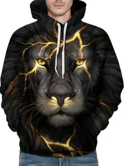 New OUKU Men's Animal Lion 3D Hoodie Hoodies Sweatshirt Active Long Sleeve Hooded Weekend Denim Blue Black Print Fall Winter Designer