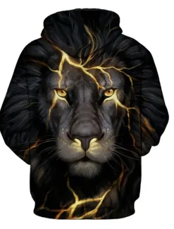 New OUKU Men's Animal Lion 3D Hoodie Hoodies Sweatshirt Active Long Sleeve Hooded Weekend Denim Blue Black Print Fall Winter Designer