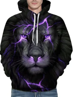 New OUKU Men's Animal Lion 3D Hoodie Hoodies Sweatshirt Active Long Sleeve Hooded Weekend Denim Blue Black Print Fall Winter Designer