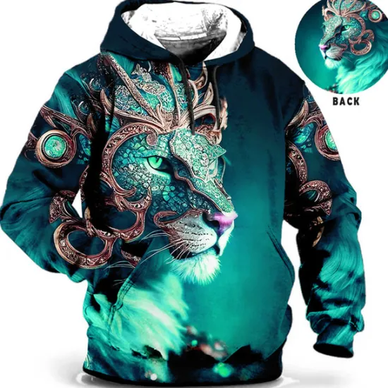 Hot OUKU Men's Animal Lion Graphic Prints Hoodie Hoodies Sweatshirt Daily Classic Long Sleeve Hooded Holiday Going out Streetwear Red Blue Print Spring & Fall Designer