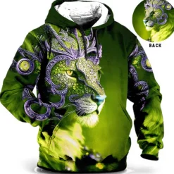 Hot OUKU Men's Animal Lion Graphic Prints Hoodie Hoodies Sweatshirt Daily Classic Long Sleeve Hooded Holiday Going out Streetwear Red Blue Print Spring & Fall Designer