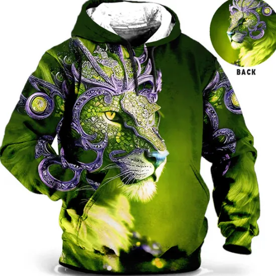Hot OUKU Men's Animal Lion Graphic Prints Hoodie Hoodies Sweatshirt Daily Classic Long Sleeve Hooded Holiday Going out Streetwear Red Blue Print Spring & Fall Designer