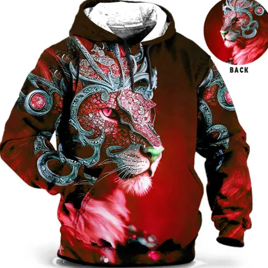 Hot OUKU Men's Animal Lion Graphic Prints Hoodie Hoodies Sweatshirt Daily Classic Long Sleeve Hooded Holiday Going out Streetwear Red Blue Print Spring & Fall Designer