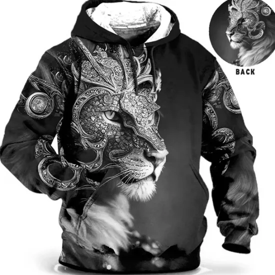 Hot OUKU Men's Animal Lion Graphic Prints Hoodie Hoodies Sweatshirt Daily Classic Long Sleeve Hooded Holiday Going out Streetwear Red Blue Print Spring & Fall Designer