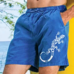 OUKU Men's Animal Lizard Shorts Linen Shorts Casual Shorts Mid Waist Vintage Retro Dailywear Holiday Vacation Pocket Drawstring Elastic Waist Summer Spring Blue Green khaki