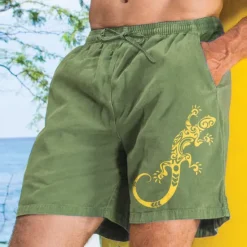OUKU Men's Animal Lizard Shorts Linen Shorts Casual Shorts Mid Waist Vintage Retro Dailywear Holiday Vacation Pocket Drawstring Elastic Waist Summer Spring Blue Green khaki