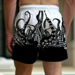 Best OUKU Men's Animal Octopus Swim Trunks Swim Shorts Board Shorts Mid Waist Vacation Hawaiian Holiday Vacation Holiday Beach Drawstring with Mesh lining Elastic Waist Designer Clothing Apparel