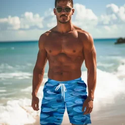 Discount OUKU Men's Animal Optical Illusion Fish Swim Trunks Swim Shorts Board Shorts Mid Waist Fashion Streetwear Hawaiian Casual Daily Holiday Pocket Drawstring Elastic Waist Designer Clothing Apparel Blue