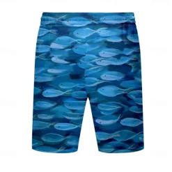Discount OUKU Men's Animal Optical Illusion Fish Swim Trunks Swim Shorts Board Shorts Mid Waist Fashion Streetwear Hawaiian Casual Daily Holiday Pocket Drawstring Elastic Waist Designer Clothing Apparel Blue