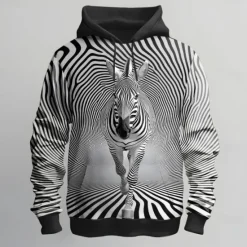 Online OUKU Men's Animal Optical Illusion Hoodies Sweatshirt Ethnic Cowboy Long Sleeve Crew Neck Holiday Streetwear Black White Drawstring Fall Winter Designer