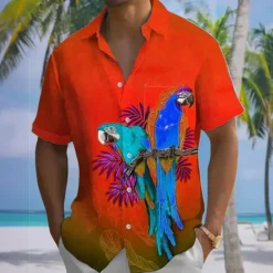 Outlet OUKU Men's Animal Parrot Gradient Color Summer Hawaiian Shirt Button Up Shirt Aloha Shirt Short Sleeve Hawaiian Holiday Beach Wear Summer Spring Turndown 3D Print Collared Shirts Front One Pocket Red Blue