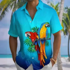 Outlet OUKU Men's Animal Parrot Gradient Color Summer Hawaiian Shirt Button Up Shirt Aloha Shirt Short Sleeve Hawaiian Holiday Beach Wear Summer Spring Turndown 3D Print Collared Shirts Front One Pocket Red Blue