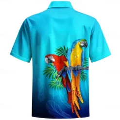 Outlet OUKU Men's Animal Parrot Gradient Color Summer Hawaiian Shirt Button Up Shirt Aloha Shirt Short Sleeve Hawaiian Holiday Beach Wear Summer Spring Turndown 3D Print Collared Shirts Front One Pocket Red Blue