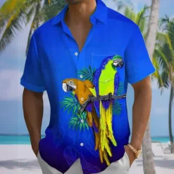 Outlet OUKU Men's Animal Parrot Gradient Color Summer Hawaiian Shirt Button Up Shirt Aloha Shirt Short Sleeve Hawaiian Holiday Beach Wear Summer Spring Turndown 3D Print Collared Shirts Front One Pocket Red Blue