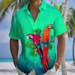 Outlet OUKU Men's Animal Parrot Gradient Color Summer Hawaiian Shirt Button Up Shirt Aloha Shirt Short Sleeve Hawaiian Holiday Beach Wear Summer Spring Turndown 3D Print Collared Shirts Front One Pocket Red Blue