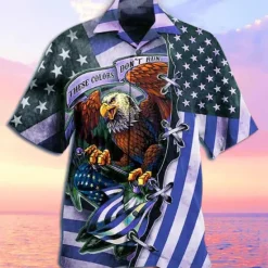 New OUKU Men's Animal Parrot Palm Leaf Shirt Summer Hawaiian Shirt Camp Collar Shirt Short Sleeve Shirt Turndown Fashion Designer Casual Outdoor Street Casual Lake blue Sea Blue Red 3D Print S M L