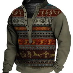 Best OUKU Men's Animal Patterned Graphic Prints Sweatshirt Pullover Long Sleeve Sweatshirt V Neck Henley Collar Designer Basic Casual 3D Print Sports & Outdoor Casual Daily Print Spring & Fall