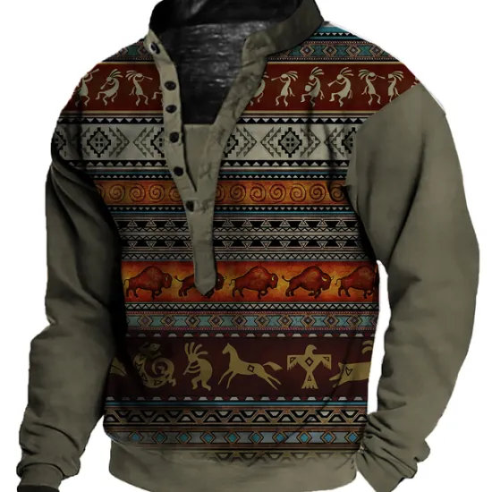 Best OUKU Men's Animal Patterned Graphic Prints Sweatshirt Pullover Long Sleeve Sweatshirt V Neck Henley Collar Designer Basic Casual 3D Print Sports & Outdoor Casual Daily Print Spring & Fall