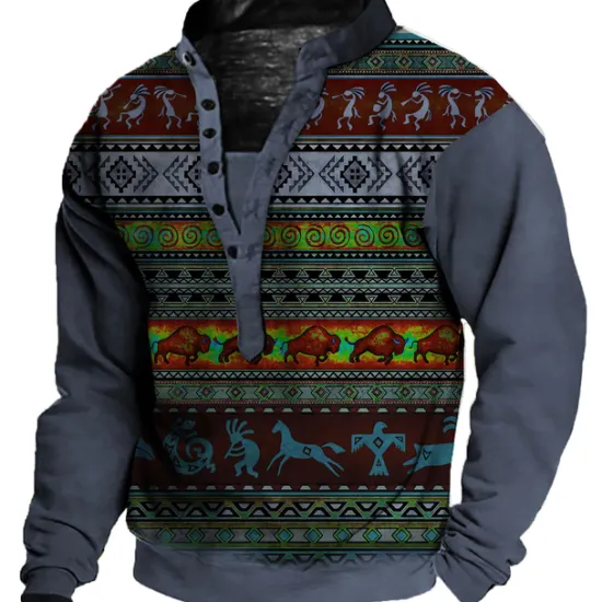 Best OUKU Men's Animal Patterned Graphic Prints Sweatshirt Pullover Long Sleeve Sweatshirt V Neck Henley Collar Designer Basic Casual 3D Print Sports & Outdoor Casual Daily Print Spring & Fall