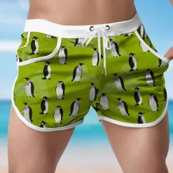 Hot OUKU Men's Animal Penguin Swim Shorts Board Shorts Swimming Trunks Mid Waist Fashion Designer Surfing Holiday Beach Pocket Drawstring Elastic Waist Designer Clothing Apparel