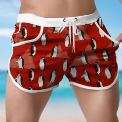 Hot OUKU Men's Animal Penguin Swim Shorts Board Shorts Swimming Trunks Mid Waist Fashion Designer Surfing Holiday Beach Pocket Drawstring Elastic Waist Designer Clothing Apparel