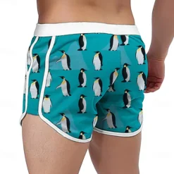 Hot OUKU Men's Animal Penguin Swim Shorts Board Shorts Swimming Trunks Mid Waist Fashion Designer Surfing Holiday Beach Pocket Drawstring Elastic Waist Designer Clothing Apparel