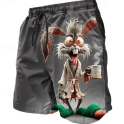 New OUKU Men's Animal Rabbit Rooster Swimming Trunks Board Shorts Swim Shorts Mid Waist Streetwear Hawaiian Casual Daily Holiday Pocket Drawstring Elastic Waist Designer Clothing Apparel