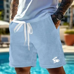 New OUKU Men's Animal Rabbit Waffle Shorts Sweat Shorts Casual Shorts Mid Waist Fashion Casual Vacation Jogging Workout Elastic Drawstring Waist Shorts with Pockets Designer Clothing Apparel
