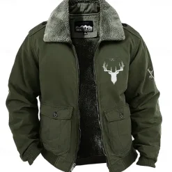 Clearance OUKU Men's Animal Reindeer Embroidered Fleece Jacket Cargo Jacket Long Sleeve Military Tactical Thermal Warm Coat Vintage Casual Style Cotton Bomber Jacket with Turn-down Collar khaki Army Green Dark Blue