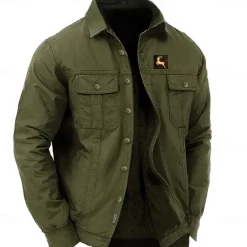 Outlet OUKU Men's Animal Reindeer Work Shirt Western Shirt Cargo Shirt Long Sleeve Casual Sports & Outdoor Going out Fall Winter Turndown Print Army Green Khaki