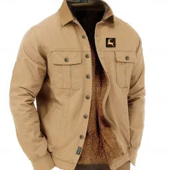 Outlet OUKU Men's Animal Reindeer Work Shirt Western Shirt Cargo Shirt Long Sleeve Casual Sports & Outdoor Going out Fall Winter Turndown Print Army Green Khaki