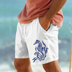 Best OUKU Men's Animal Sea Hippocampus Shorts Summer Shorts Beach Shorts Mid Waist Streetwear Hawaiian Designer Casual Daily Holiday Drawstring Elastic Waist Designer Clothing Apparel