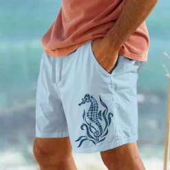Best OUKU Men's Animal Sea Hippocampus Shorts Summer Shorts Beach Shorts Mid Waist Streetwear Hawaiian Designer Casual Daily Holiday Drawstring Elastic Waist Designer Clothing Apparel