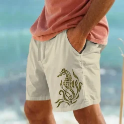 Best OUKU Men's Animal Sea Hippocampus Shorts Summer Shorts Beach Shorts Mid Waist Streetwear Hawaiian Designer Casual Daily Holiday Drawstring Elastic Waist Designer Clothing Apparel