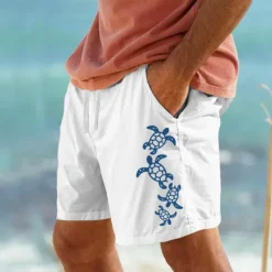 Clearance OUKU Men's Animal Sea Turtle Shorts Summer Shorts Beach Shorts Mid Waist Streetwear Hawaiian Designer Casual Daily Holiday Drawstring Elastic Waist Designer Clothing Apparel