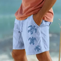 Sale OUKU Men's Animal Sea Turtle Shorts Summer Shorts Beach Shorts Mid Waist Hawaiian Casual Outdoor Holiday Going out Elastic Waist Drawstring Print Designer Clothing Apparel