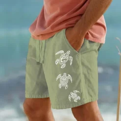 Sale OUKU Men's Animal Sea Turtle Shorts Summer Shorts Beach Shorts Mid Waist Hawaiian Casual Outdoor Holiday Going out Elastic Waist Drawstring Print Designer Clothing Apparel