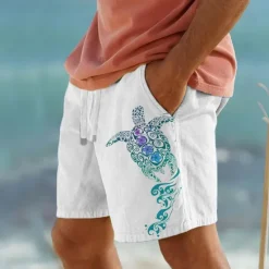 OUKU Men's Animal Sea Turtle Shorts Summer Shorts Beach Shorts Mid Waist Streetwear Hawaiian Designer Casual Daily Holiday Drawstring Elastic Waist Designer Clothing Apparel