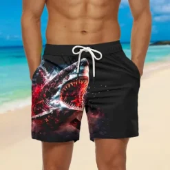 New OUKU Men's Animal Shark Graphic Prints Swim Trunks Swim Shorts Board Shorts Mid Waist Hawaiian Boho Casual Daily Holiday Drawstring with Mesh lining Elastic Waist Designer Clothing Apparel